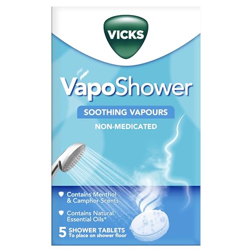 VICKS Vapo Shower - Shower Tablets With Soothing Vapors Infused With Menthol and Camphor Scents Contains Natural Essential Oils: Eucalyptus Nutmeg and Cedar Leaf Non Medicated Vapors - 5 Tablets