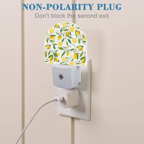 Image of Watercolor Lemon Floral Night Light Plug into Wall with Dusk to Dawn Sensor Cute Nightlight for Kid Girls Boys Women Men Room Decor, Hallway, Kitchen, Bathroom, Nursery, Stairs