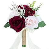 Ramo de decoración de boda hecho de seda y plástico con rosas naranjas quemadas, rosas de terracota, rosas y dalias rosadas y naranjas (rojo y rosa)