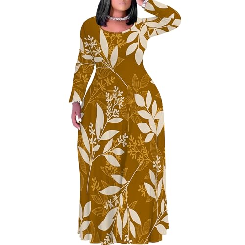 Image of PinkPatty Plus Size Maxi Dresses for Women Long Sleeve Crew Neck Sundress Casual Fall Dress with Pockets
