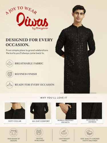 Image of DIWAS BY MANYAVAR Men's Viscose Embroidered|Sequined Kurta (1pc)