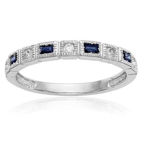 IceCarats 14K Solid White Gold Diamond Blue Sapphire Wedding Band Ring Gemstone