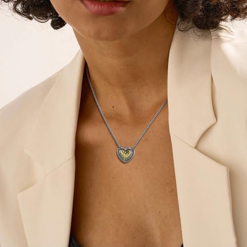 Heart Pendant Necklace Two Tone Gold and Silver Necklaces for Women Cable Wire Desinger Inspired Statement Women Jewelry Gifts2