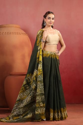 Image of TAMAIRA FASHION Mulmul Pure Cotton Saree For Woman Batik Printed|Office Wear Daily Wear Sarees For Women Without Blouse Piece (Available in 13 Colours)