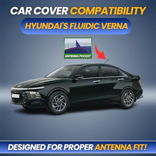 Image of Premium 100% Waterproof Car Cover for Hyundai's Fluidic Verna 2011-2016 | All-Weather, UV & Dust Protection | Heavy-Duty 3-Layer Fabric | Custom Fit with Mirror & Antenna Pockets | Navy Blue