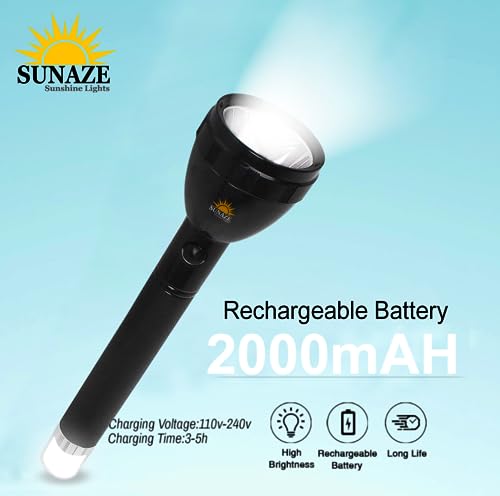 Image of Sunaze Rechargeable Emergency Led Torch Light /Flashlight with Lithium Battery 2 in 1 Torch with Back Light Lamp