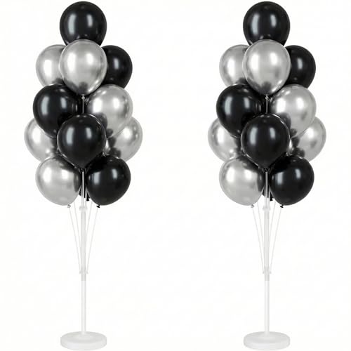 Image of Balloon Column Kit for Floor-Balloon Columns with Stand, Base and Pole,Balloon Tower Backdrop Decoration for Wedding, Baby Shower, Birthday Party, or Bachelorette Parties (BLACK SILVER)