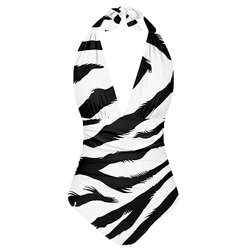 Sprowallow Women's One Piece Swimsuit Tummy Control Halter Deep V Neck Vacation Bathing Suit High Waist Swimwear