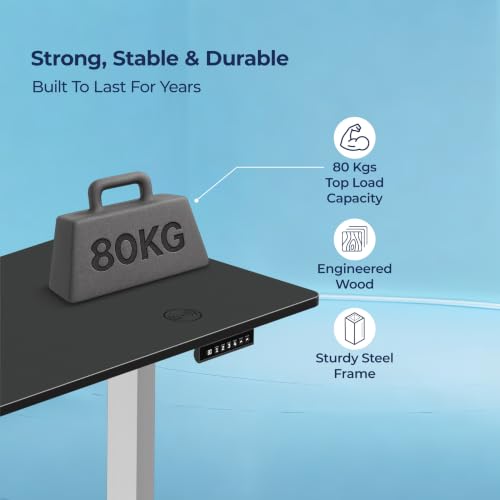 Image of The Sleep Company AeroPro Electric Height Adjustable Desk | Ergonomic WFH Table | 4 Memory Presets | Wireless Charging | 2 Yr Warranty | 1600x700 Top | Free Installation | Black & White