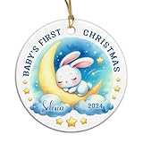 Conejito Durmiendo En La Luna Colgante Naviadad Decoración De Árbol De Navidad con Cuerda Decoración De Árbol De Adorno Cerámica Colgante Adorno De Navideño
