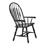 Sunset Trading Black Cherry Selections Comfort Back Windsor Dining Chair with Arms Antique Black Cherry Distressed Solid Wood Fully Assembled Armchair