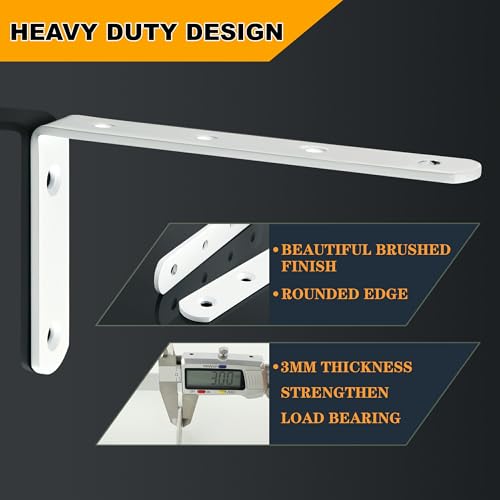 Alise J5207W-4P Floating Shelf Brackets,White Bracket For Shelves Heavy Duty L Wall Bracket Corner Brace,Stainless Steel Joint Angle Bracket thumb #4