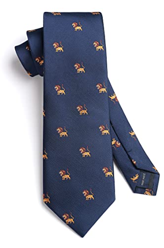 Image of HISDERN Ties for Men Classic Animal Tie and Pocket Square Set Jacquard Woven Silk Neckties Handkerchief Wedding Party