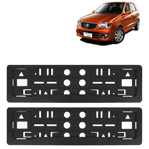 Image of KINGSWAY Alto K10 Car Number Plate Frames for All 2010 to 2014 Models of Maruti Suzuki Car Registration Plate Holders, Black Licence Plate Covers (Front and Rear), Universal Size 51.5 x 14.5 cm