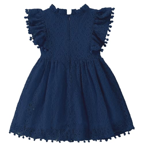 Image of BGFKS Baby Girl Tutu Dress Elegant Lace Pom Pom Flutter Sleeve with Flower Headband Set