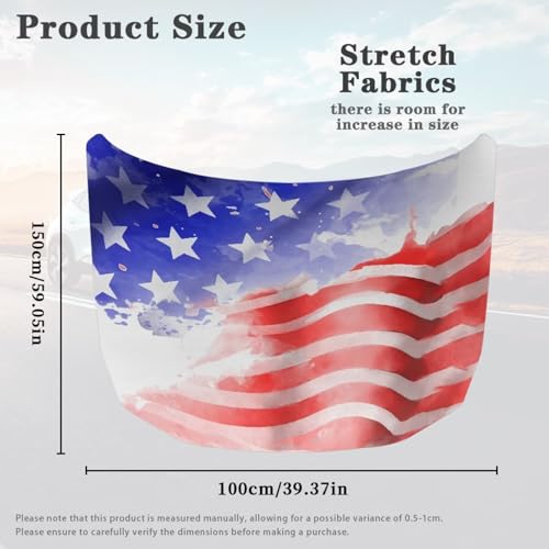 Image of 4th July American Flag Car Hood Cover Stretchable Polyester,Engine Cover,Elastic Fabrics Can be Washed,Car Bonnet All-Season Protection