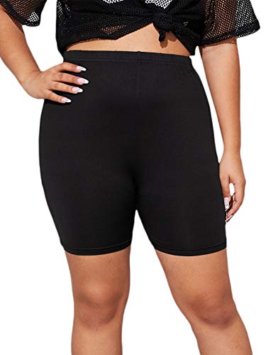 SheIn Women's Plus Solid Skinny High Waist Workout Running Sports Biker Shorts Black Large Plus