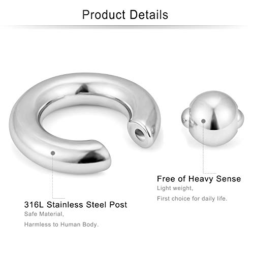 Cisyozi 10G 8G 6G 4G 2G 0G 00G Septum Rings Ear Gauges Earrings Hoops 316L Surgical Steel PA Ring Internally Threaded Horseshoe Spring Action Captive Bead Ring CBR Body Piercing Jewelry for Women Men3