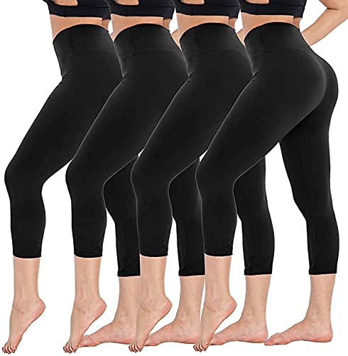 CAMPSNAIL 4 Pack High Waisted Capri Leggings for Women - Tummy Control Workout Capris Yoga Pants Buttery Soft Sport Tights