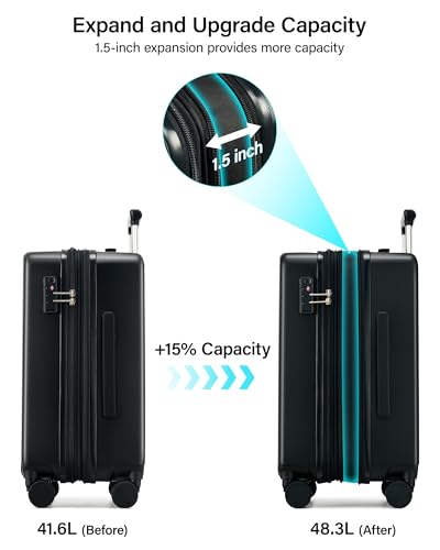 Image of Hanke 20 Inch Expandable Carry On Luggage, Hard Shell with Side Hook