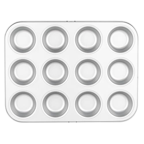 Viking Premium Nonstick Ceramic Muffin Pan, Made without PFAS, 12 Cup Heavy Gauge Aluminized Steel Cupcake Baking Pan with Reinforced Iron Frame, Even Heating Muffin Tin, Oven Safe for 475F, Silver
