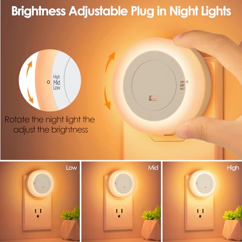 Image of 2-Pack LED Night Lights Plug in Dimmable with Sensor 2200K Amber White | Nightlight Plug Into Wall Adjustable for Adults Bedroom Bathroom Living Room Kitchen