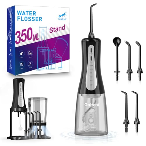 Image of 2026 New 350ML Water Flosser with Drainage & Storage Stand, Keeps Dry & Clean, 5 Modes, 360Nozzle, Cordless Rechargeable, IPX7 Waterproof, Portable for Home & Travel (Black)
