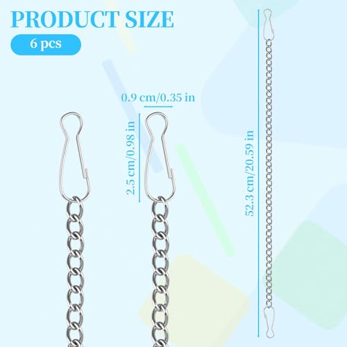 Image of 6 Pcs 20 Inch Stained Glass Window Hanging Chains with Safety Hooks, Silver Stainless Steel Picture Hanging Chain, Decorative Chain for Window Art Decor, Patio Garden Outdoor Decorative Glass Panels