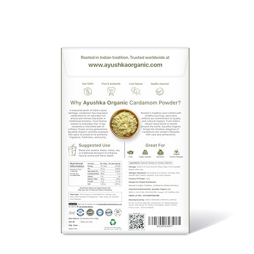 AYUSHKA ORGANIC Green Cardamom Powder (Elaichi Powder) Organic Ground Cardamom 3.5 oz / 100g - image 2