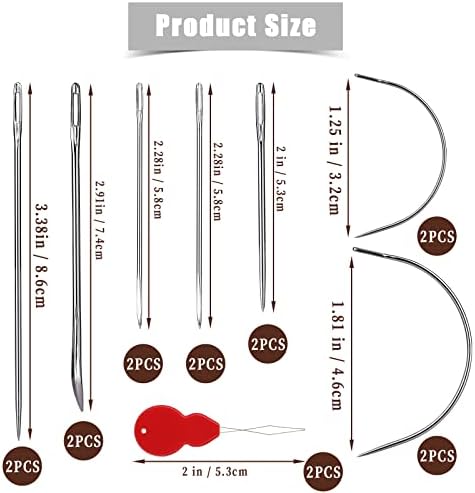 SAVITA 14pcs Sewing Needles, Multiple Styles Embroidery Thread Needle Eye Blunt Needles Curved Needles with 2pcs Needle Threaders for Upholstery Carpet Leather Canvas Repair