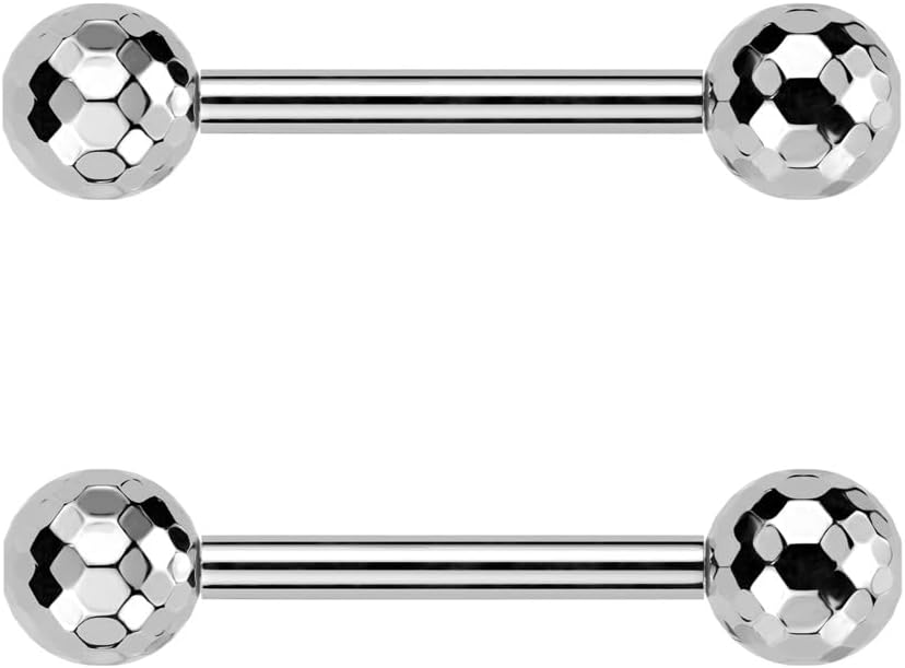 Pierced Owl 14GA ASTM F-136 Implant Grade Titanium Threadless Push- In Faceted Ball Ends Nipple Barbells, Sold as a Pair