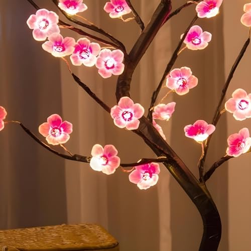 REFULGIX Charry Tree Light for Room Decor, Spirit Tree Lamp, Aesthetic Lamps, DIY Table Lamp for Ramadan, Bedroom, Home Decor, Gifts, Weddings, Christmas (Pink Flower)