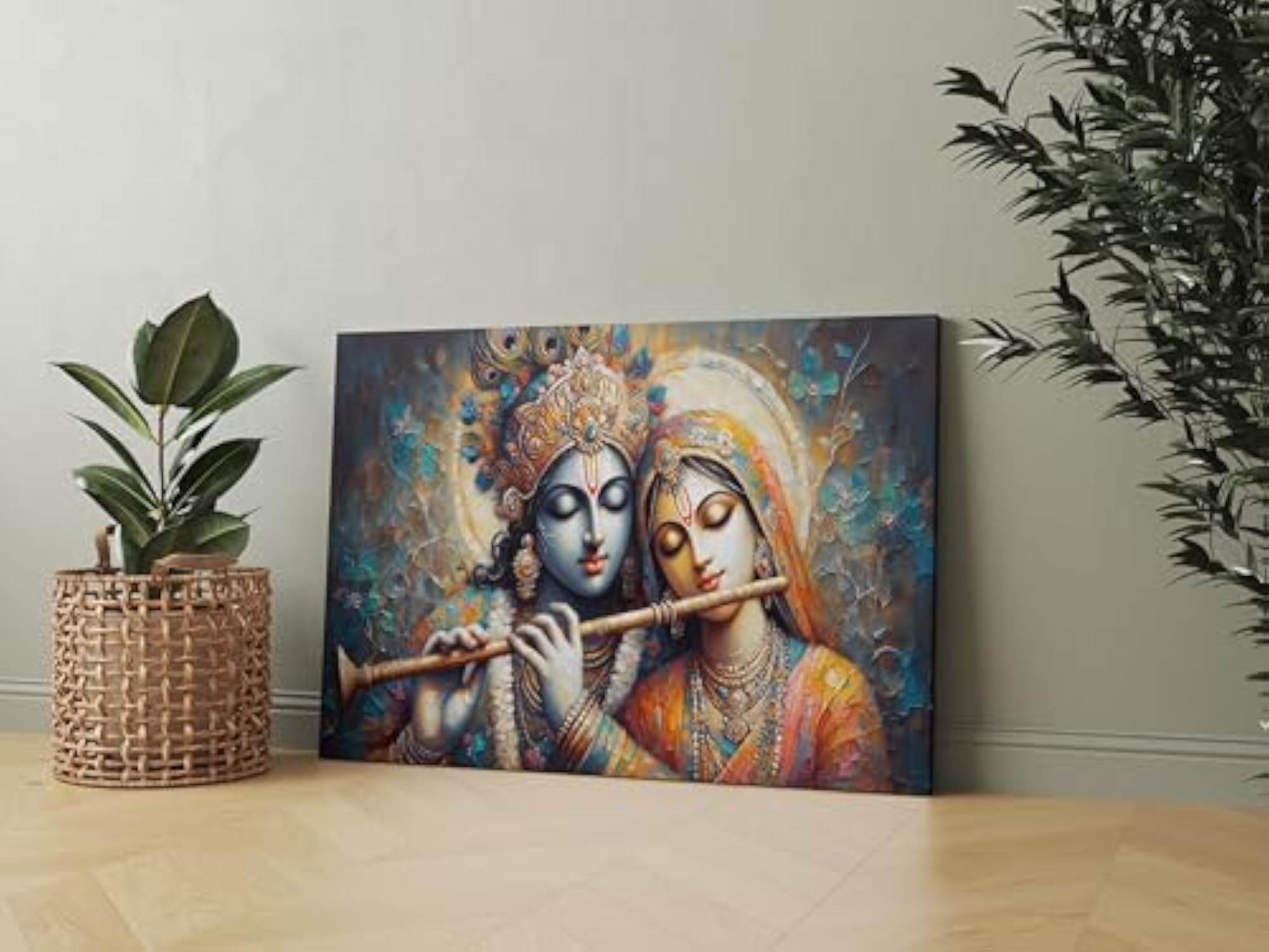 Cotton Radha Krishna Painting for Wall Decoration, Large Canvas Art