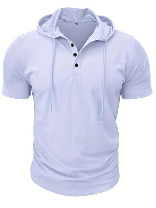 travo fashion Men's Slim Fit Stretch Hooded T-Shirt with Drawstring – Solid Color Breathable Knit Fabric Casual Summer Short Sleeve Hoodie T Shirt for Men-picture-14