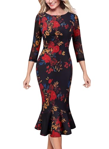 Image of VFSHOW Womens Vintage Elegant Cocktail Party Bodycon Pencil Mermaid Midi Mid-Calf Dress
