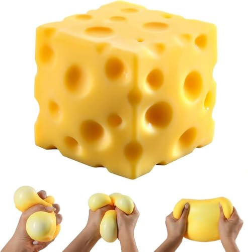SLEEPHEAD Cheese Squishy Stress Ball 7cm Cute Cheese Block Fidget Toy for Anxiety Relief Soft Silicone Squeeze Cheese Squishy Toy for Adults Teens Desk Decor & Party Favor