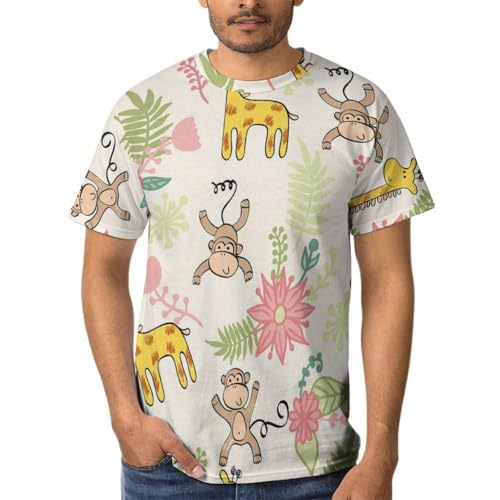 T-shirt col rond homme fluide et anti-transpiration imprimé singe girafe