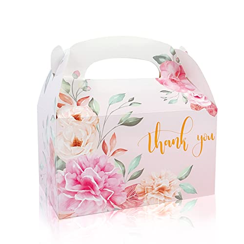 24 Pcs Floral Thank You Treat Boxes for Wedding, Thank You Treat Boxes with Handles Floral Treat Boxes Party Favors Premium Cardboard Box for Gift, Perfect for Wedding, Baby Shower, and Party