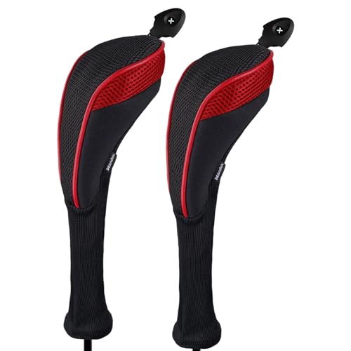 Andux 2 Pack Long Neck Golf Hybrid Club Head Covers Dial No. Tag CTMT-01 Black/Red
