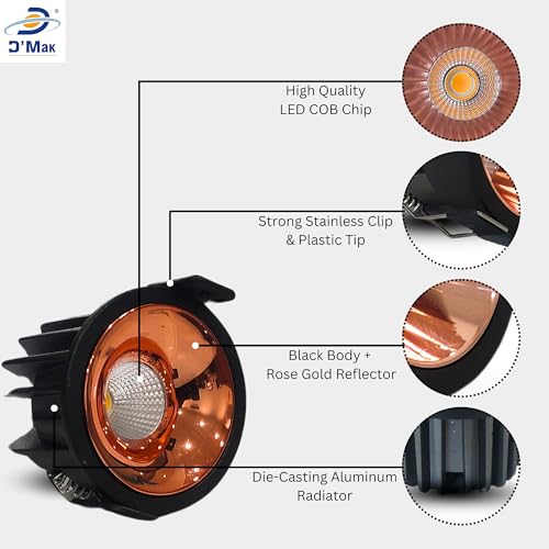Image of D'Mak 7W Black Body LED COB Spot Light with Rose Gold Reflector (10, 3in1)