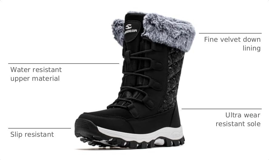 HOBIBEAR Women's Winter Snow Boots Waterproof Lightweight Warm Faux Fur Lined Mid-Calf Booties（Black Size 7 Women - image 3