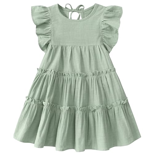 Little Girls Dresses Linen Ruffle Sleeveless Casual Dress Kids Summer Beach Clothes Sundress