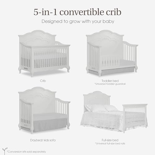 Image of Evolur Aurora 5-in-1 Convertible Full Size Baby Crib, Frost White