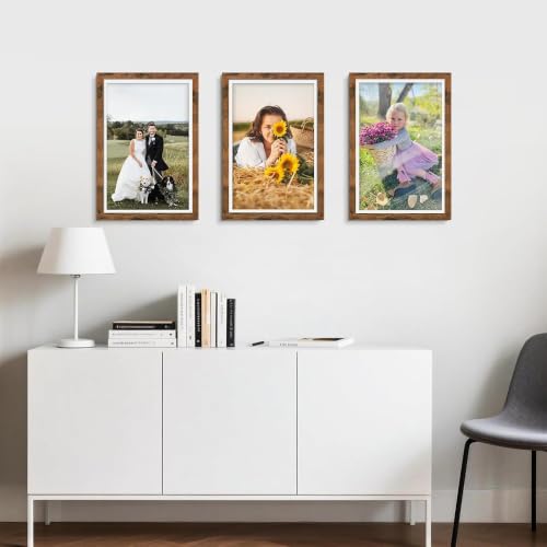 Image of Picrit 12x18 Rustic Brown Poster Frame, Picture Frame for Wall, 3 Pack
