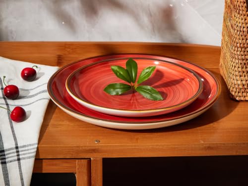 Image of ONEMORE Porcelain Dinner Plates 8.5 inch Dessert Salad Plates Ceramic Plates with Speckle Serving Dishes Set of 4, Microwave, Oven and Dishwasher Safe