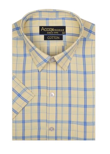 Image of ACCOX Men's Breathable Cotton Half Sleeves Regular Fit Checkered Formal Shirt for Men (O GCR168)