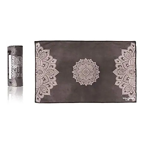 Yoga Design LAB | The Hand Towel | Premium Non Slip Hand Towel | Designed in Bali | Colorful Eco Printed + Quick Dry + Soft | Hot Yoga, Bikram, Ashtanga, Sport, Barre, Travel (Mandala Black) Cover