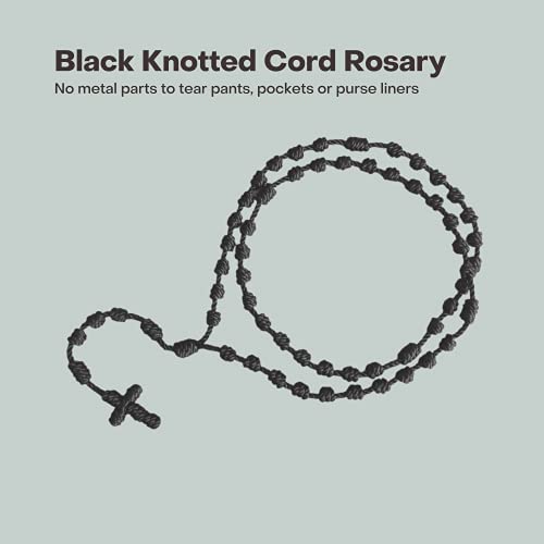 Black Knotted Rosary, Durable Twine Prayer Necklace for Men or Women, Catholic Cord Wrap Bracelet Confirmation Keepsake Gift for Teenage Boys, 20 Inches3