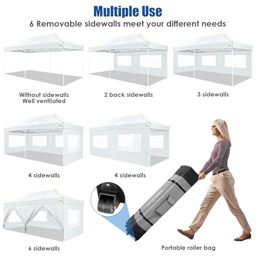 Image of HOTEEL 12x25 Pop up Canopy Tent for Parties, Heavy Duty Easy Setup Tent with 6 Sidewalls, Outdoor Commercial Instant Gazebo for Wedding Event, with Roller Bag & Sand Bags, White(Hexagonal Frame)