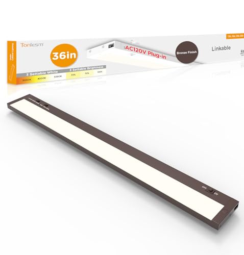 Image of Under Cabinet Lighting Plug in,20W 120V 3 Color 3000K /4000K /5000K,3 Brightness,Super Bright,Ultra Thin Under Counter Lights for Kitchen,Linkable LED Cabinet Light(36inch,Bronze,1Pack)